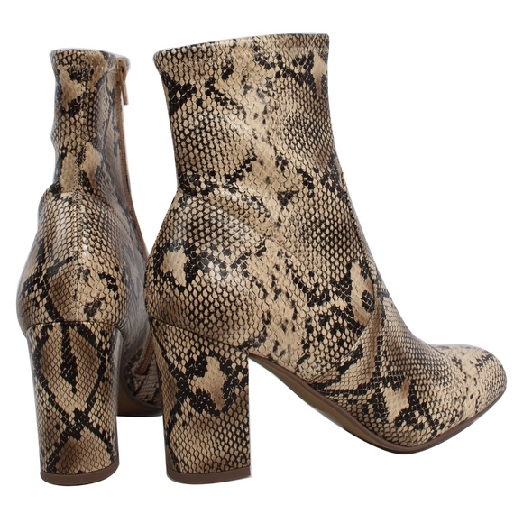 Python Faux Leather Almond Toe Sock Ankle Bootie - Picture 5 of 8